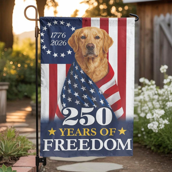 Patriotic Labrador Garden Flag | 250 Years of Freedom Dog Decor | Double-Sided Premium Polyester | July 4th Yard Gift for Dog Lover