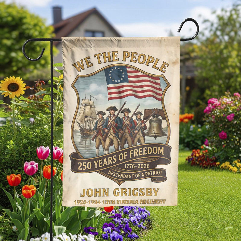 Personalized Patriotic Garden Flag | American Revolution 250 Years Design | Double-Sided Weather-Resistant Fabric | Gift for History Buff