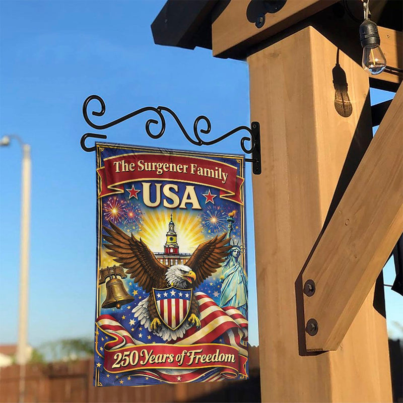 Personalized Patriotic Garden Flag | 250 Years of Freedom American Eagle | Double Sided Weather Resistant Fabric | Custom Family Name Yard Decor Gift