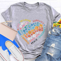 Floral Heart Love Inclusion Equality Teacher T-Shirt