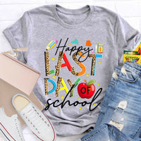 Happy Last Day Of School Leopard Printed Teacher T-Shirt