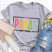 Make It Possible Pink Heart Teacher T-Shirt
