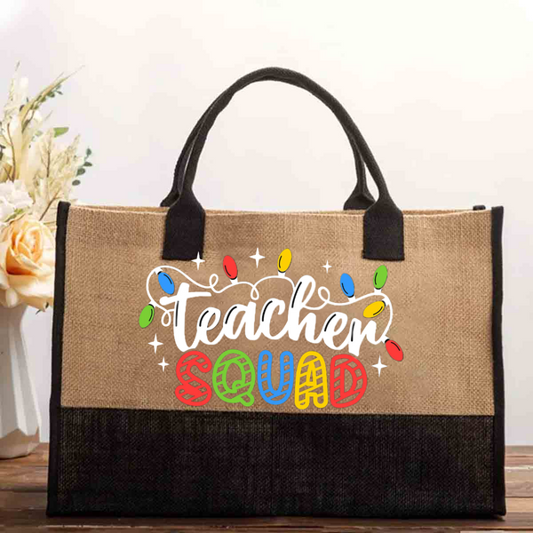 Christmas Teacher Squad Cotton Tote Bag