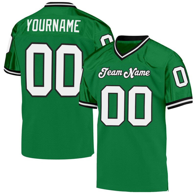 Custom Football Jersey - Grass Green White-Black Mesh Authentic Throwback
