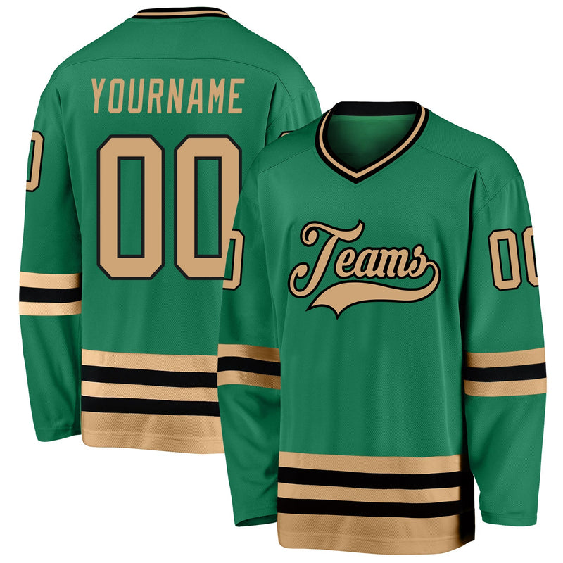 Custom Hockey Jersey - Kelly Green Old Gold-Black