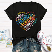 Floral Heart Love Inclusion Equality Teacher T-Shirt
