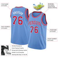 Custom Light Blue Red-White Round Neck Rib-Knit Basketball Jersey