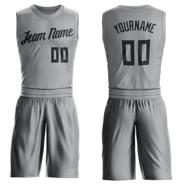 Custom Gray Black Round Neck Basketball Uniform Jersey