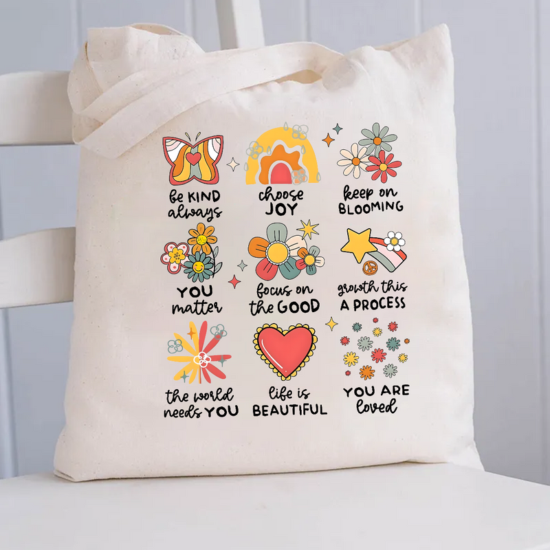 Be Kind Always Choose Joy Floral Canvas Tote Bag