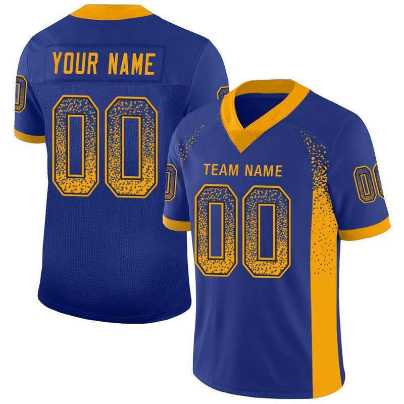 Custom Royal Gold-Navy Drift Fashion Football Jersey