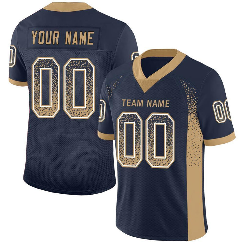 Custom Navy Old Gold-White Drift Fashion Football Jersey
