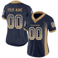 Custom Navy Old Gold-White Drift Fashion Football Jersey
