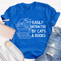 Easily Distracted By Cats And Books Teacher T-Shirt