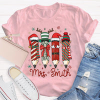 Personalized Name Cute Christmas Pencil Teacher T-Shirt