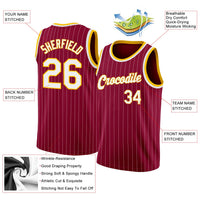 Custom Maroon White Pinstripe White-Gold Authentic Basketball Jersey