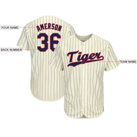 Custom Baseball Jersey - Cream Navy Pinstripe Navy-Red