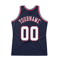 Custom Navy White-Red Authentic Throwback Basketball Jersey