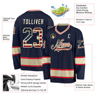 Custom Navy Vintage USA Flag-Cream Hockey Jersey
