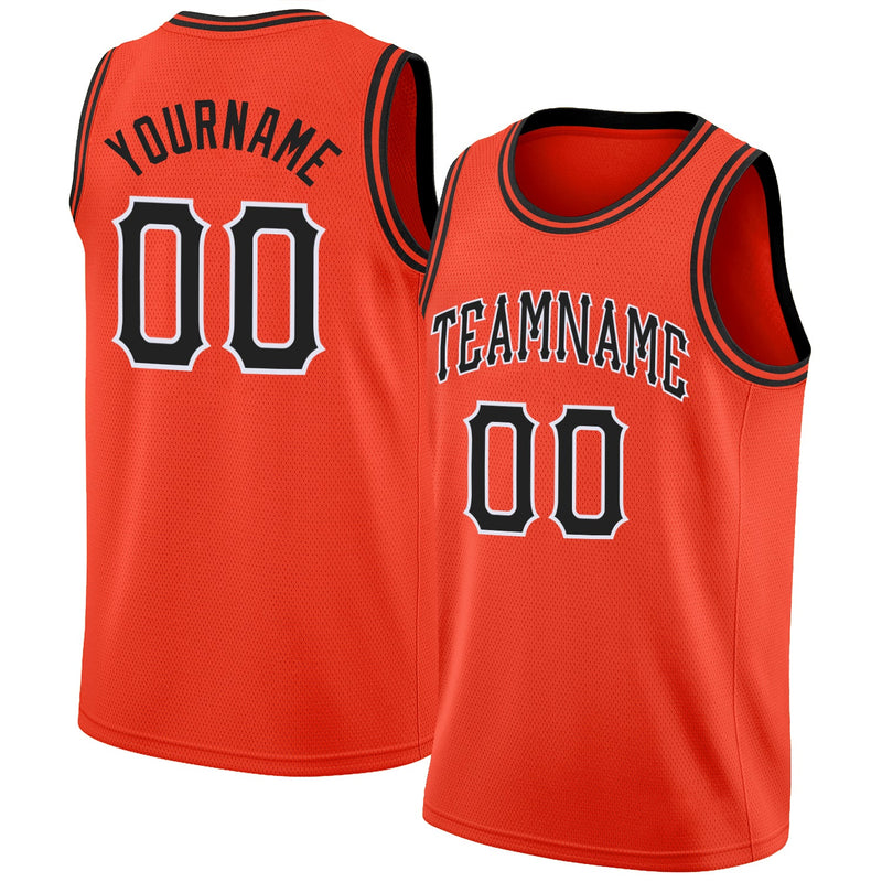 Custom Basketball Jersey - Orange Black-White Round Neck Rib-Knit
