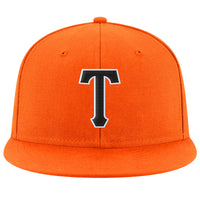 Custom Orange Black-White Stitched Adjustable Snapback Hat
