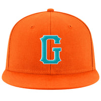 Custom Orange Aqua-White Stitched Adjustable Snapback Hat