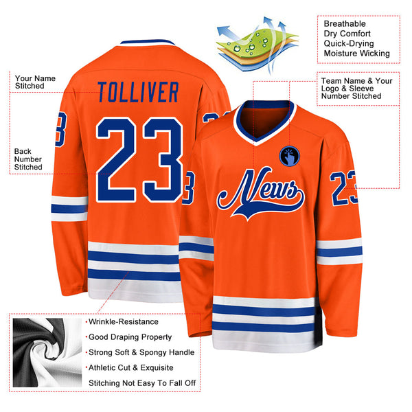 Custom Orange Royal-White Hockey Jersey