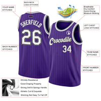 Custom Basketball Jersey - Purple Black Pinstripe White-Gray Authentic