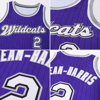 Custom Basketball Jersey - Purple Black Pinstripe White-Gray Authentic