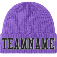 Custom Purple Black-Gray Stitched Cuffed Knit Hat