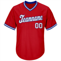 Custom Red White-Royal Authentic Throwback Rib-Knit Baseball Jersey Shirt