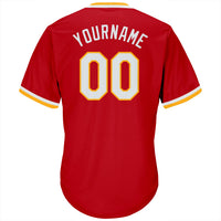 Custom Red White-Gold Authentic Throwback Rib-Knit Baseball Jersey Shirt