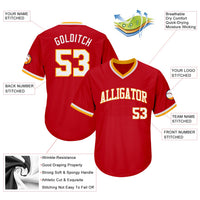 Custom Red White-Gold Authentic Throwback Rib-Knit Baseball Jersey Shirt
