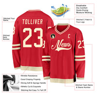 Custom Red Cream Hockey Jersey