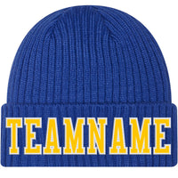 Custom Royal Gold-White Stitched Cuffed Knit Hat