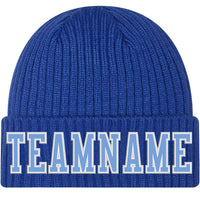 Custom Royal Light Blue-White Stitched Cuffed Knit Hat