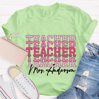 Personalize Name Pink Teacher T-Shirt
