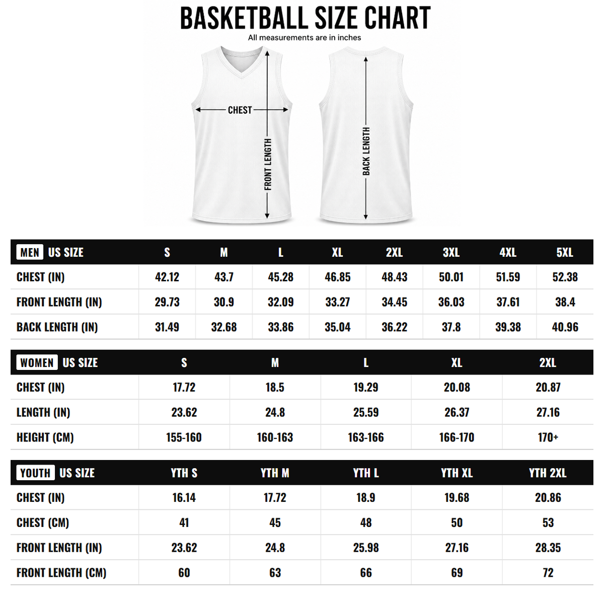 Custom Black White-Gray Round Neck Sublimation Basketball Uniform Jersey size chart