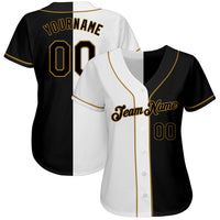 Custom Baseball Jersey - White-Black Old Gold Authentic Split Fashion