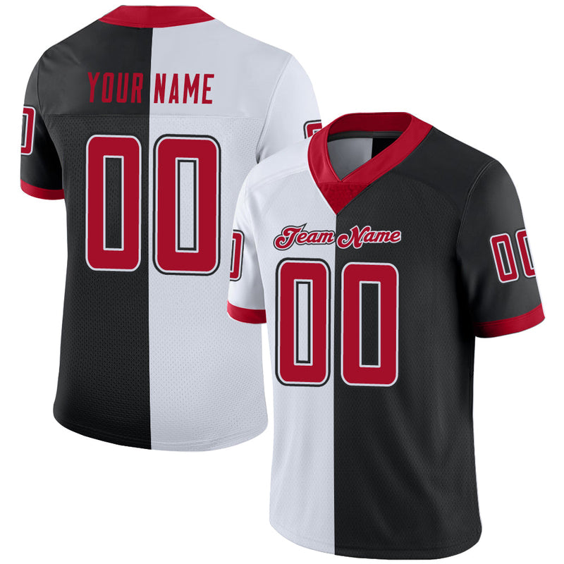 Custom Black Red-White Split Fashion Football Jersey