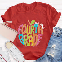 Personalized Grade And Name Letter Apple Teacher T-Shirt