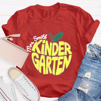 Personalized Kinder Garden Teacher Name Red Apple T-Shirt