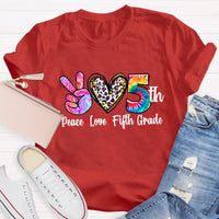 Personalized Grade Peace Love 5th Grade Teacher T-Shirt