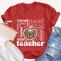 Teacher Various Fonts Various Fonts Leopard Apple T-Shirt