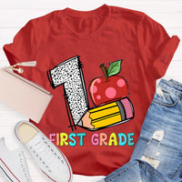 Personalized Grade Apple with First Grade Teacher T-Shirt