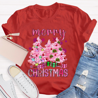 Pink Tree Christmas Teacher T-Shirt