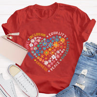 Floral Heart Love Inclusion Equality Teacher T-Shirt
