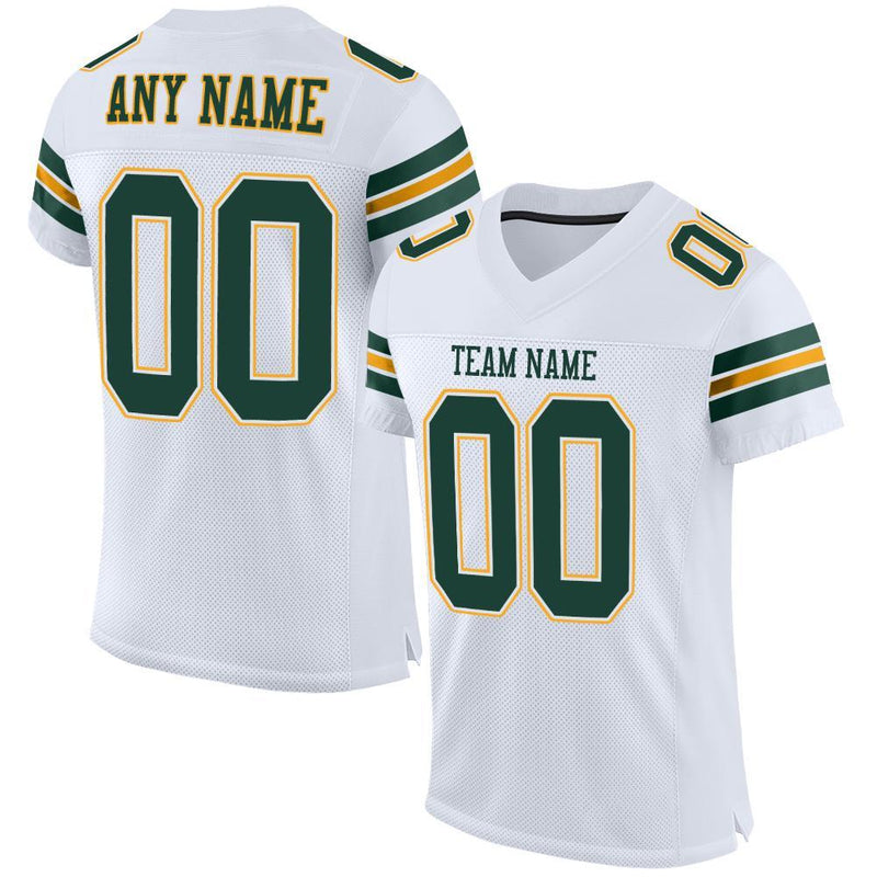 Custom Football Jersey - White Green-Gold Mesh Authentic