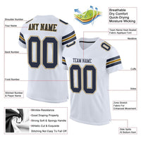 Custom White Navy-Old Gold Mesh Authentic Football Jersey