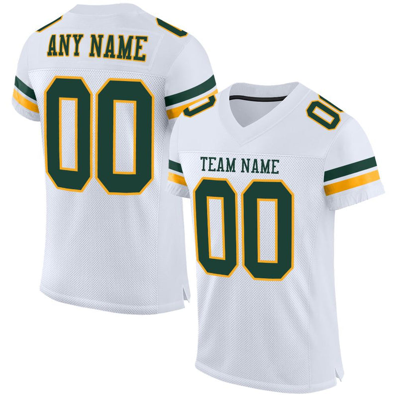 Custom Football Jersey - White Green-Gold Mesh Authentic