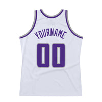 Custom White Purple-Gray Authentic Throwback Basketball Jersey